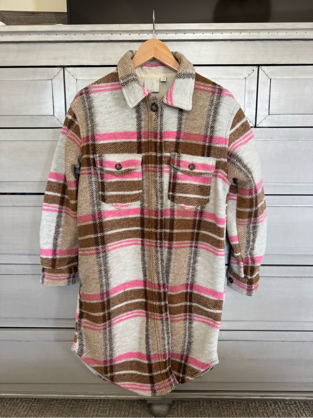 Joie Women’s Pink & Brown Plaid Shacket